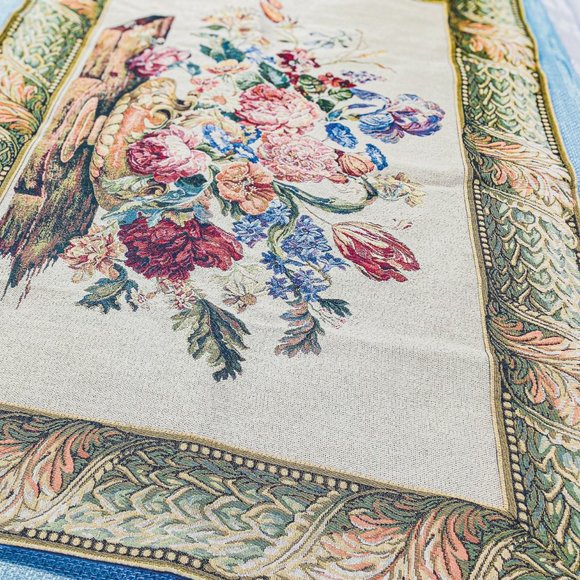 Vintage G.R.H. Large Woven Wall Tapestry Hanging Vibrant Floral Victorian Style - Picture 5 of 15